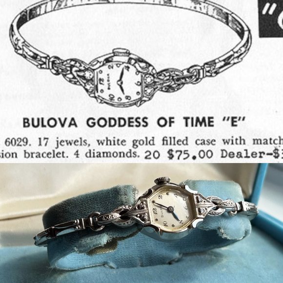 Vintage 1956 Bulova "GODDESS OF TIME" 4 diamonds with 10K R.G.P Women's Watch - Picture 2 of 13